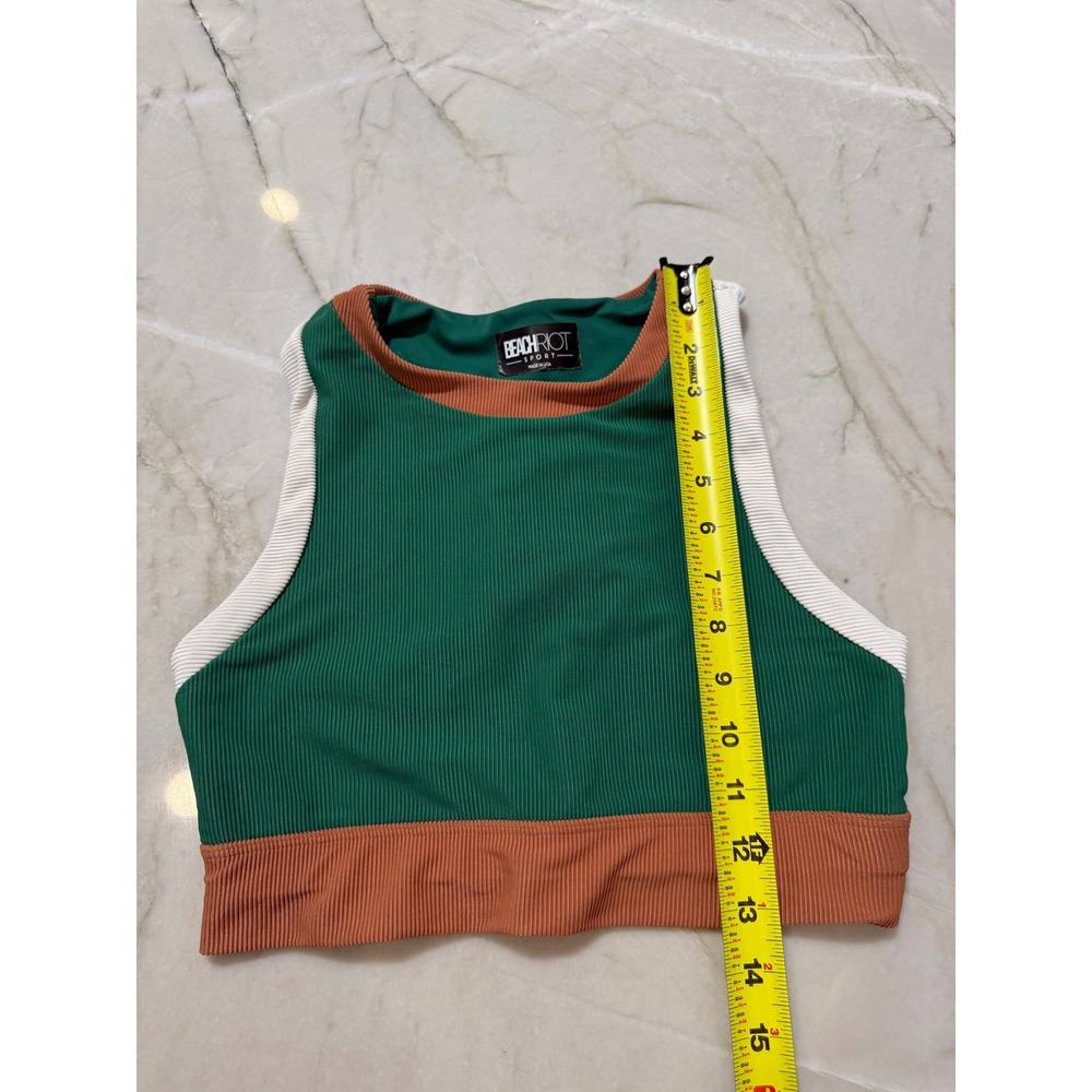 Beach Riot Sport Ribbed Crop Top Green Tan Colorblock Racerback Tank Small - Picture 5 of 7